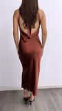 She's Magic Halter Satin Maxi Dress- Rust