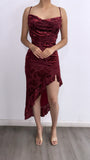 X-mas Story Hi Low Velvet Floral Midi Dress- Byrgandy