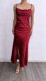 Cosa Nuestra Satin Maxi Dress- Burgandy