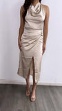 Cocktail Hour Satin Halter Top- Champagne
