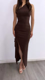 Dark Till Daylight Assymetrical Maxi Dress- Chocolate