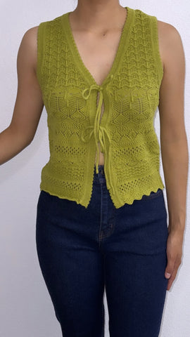 Elsee Crotchet Knitted Front Tie Top- Moss