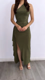 Dark Till Daylight Assymetrical Maxi Dress- Olive