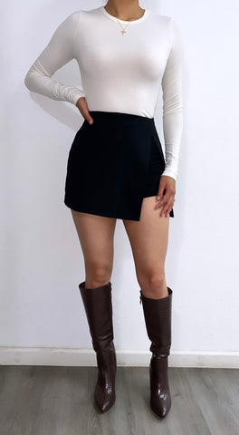 No Holding Back High Rise Mini Wrap Skort- Black