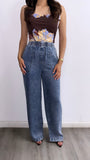 Sun Kissed Tropical Floral Mesh Top- Brown Multi