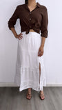 Arlo Button Down Linen Top- Chocolate