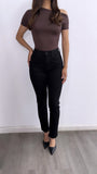Dalida Assymetrical Short Sleeve Top- Brown