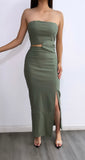 Call The Shots Cut Out Midi Dress- Olive