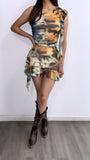 Safaera Frilled Mesh Mini Skirt Set- Multi