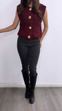 Tammy Knitted Button Down Sweater Vest- Burgandy