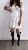 Palomita Floral Embroidered Scallop Hem Mini Dress- White