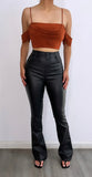 On Repeat High Rise Flare Faux Leather Pants- Black