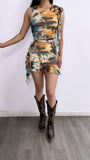 Safaera Frilled Mesh Mini Skirt Set- Multi