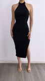 Take A Chance Halter Midi Dress- Black