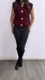 Tammy Knitted Button Down Sweater Vest- Burgandy