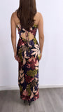 Sweet Paradise Satin Floral Maxi Dress- Black Multi