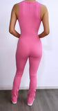 SNATCHED Ribbed Flared Jumpsuits/Unitard- Pink