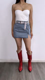 Martin High Rise Braided Denim Mini Skirt- Light Wash