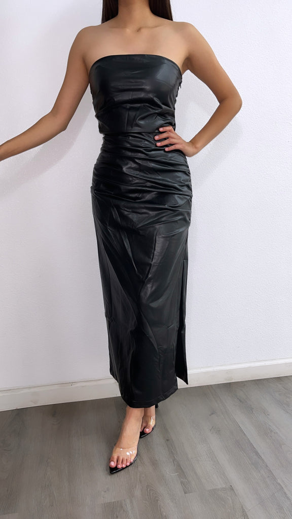 Meet For Drinks Faux Leather Tube Maxi Dress- Black Angelic Styles Meet For Drinks Faux Leather Tube Maxi Dress- Black Angelic Styles