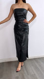 Meet For Drinks Faux Leather Tube Maxi Dress- Black