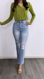 Salvador High Rise Straight Leg Jeans- Medium Wash