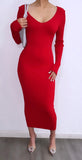 Miranda Ribbed Midi Dress- Red