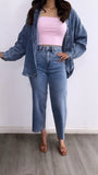 Franco Oversized Washed Denim Shaket- Medium Wash