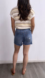 Abby Knitted Striped Short Sleeve Top- Butter Yellow/Neutral