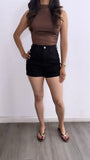 Lalo High Rise Distressed Denim Mom Shorts- Black