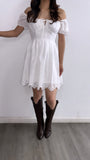 Palomita Floral Embroidered Scallop Hem Mini Dress- White