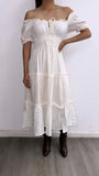 Igual Que Un Angel Eyelet Flowy Midi Dress-Cream