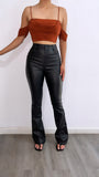 On Repeat High Rise Flare Faux Leather Pants- Black