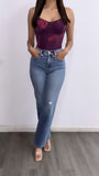 Cathy Floral Mesh Bodysuit- Plum/Fuchsia