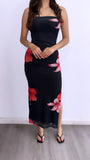 Sunset On The Sand Floral Tube Mesh Maxi Dress- Black Multi