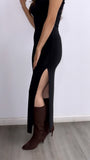 Wild Elegance Assymetrical Maxi Dress- Black