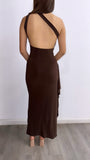 Dark Till Daylight Assymetrical Maxi Dress- Chocolate