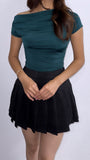 Edna Assymetrical Short Sleeve Top- Hunter Green