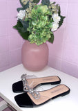 Pixie Bow Rhinestone Clear Sandals- Black