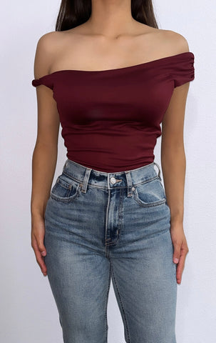 Aubriella Assymetrical Top- Burgandy