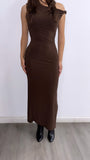 Wild Elegance Assymetrical Maxi Dress- Chocolate
