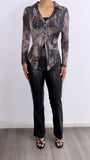 Meridan Sheer Leopard Button Down Top- Black Multi