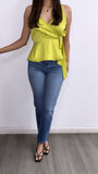 Isela Satin Ruffle Top- Lime Green