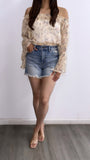 Jayla Sheer Floral Long Sleeve Top- Butter Yellow