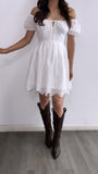 Palomita Floral Embroidered Scallop Hem Mini Dress- White