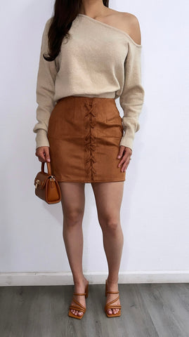 Favorite Season High Rise Suede Mini Skirt- Camel