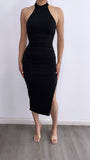 Take A Chance Halter Midi Dress- Black