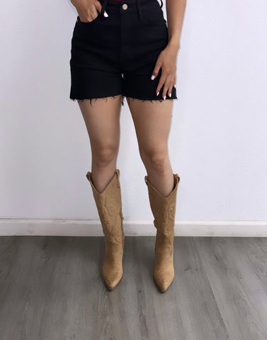 Hacienda Suede Knee High Cowgirl Boots- Tan