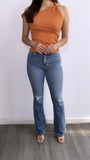 Jenna Assymetrcial Textured Top- Rust