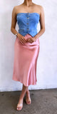 Dainty Days Satin Midi Skirt- Blush