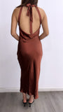 She's Magic Halter Satin Maxi Dress- Rust